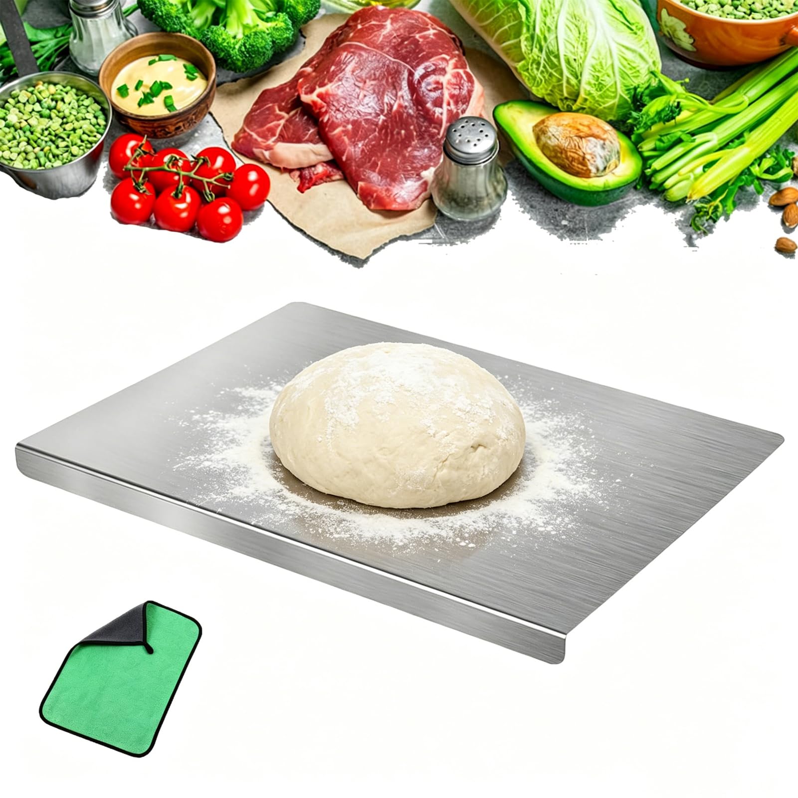 Tagliere in acciaio inox con Ed double face per carne, vetables, pane, pesce e formaggio, lavabile in lavastoviglie, 30 x 40 cm