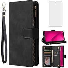 Asuwish Compatible with T-Mobile Revvl 7 5G Wallet Case Tempered Glass Screen Protector and Flip Cover Card Holder Cell Accessories Phone Cases for Tmobile Revvl7 T Mobile Revel Tmo Revell Rebel Black