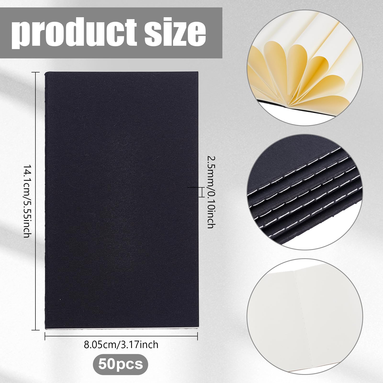 arricraft 50 Pcs Black Cover Mini Pocket Notebook, 5.55 x 3.17 Inch Paper Diary Journal Subject Pocket Notebooks for Teachers and Students Office - Image 2