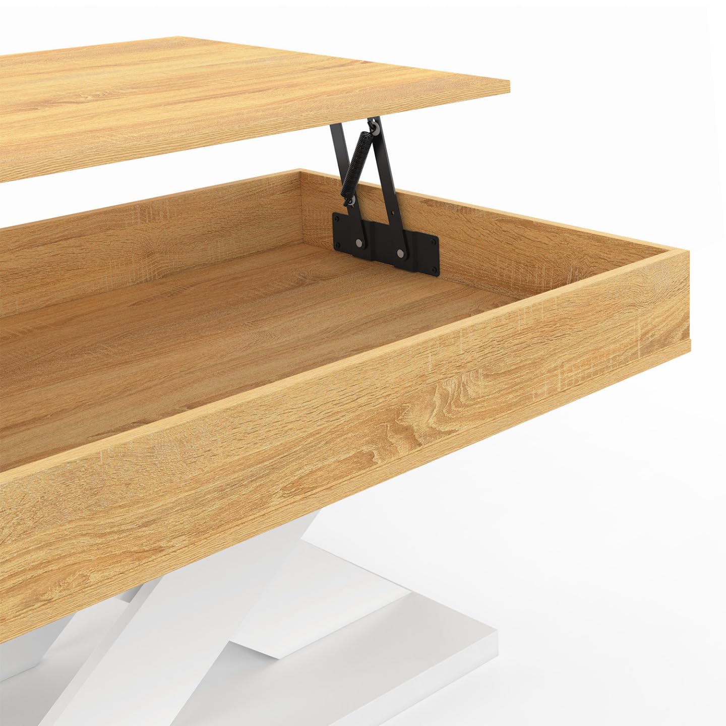 IDMarket - Tavolino rettangolare con piano rialzabile in legno ALICIA e base bianca