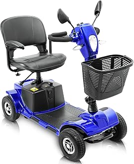 Verpal Upgrade 4 Wheel Mobility Scooters for Seniors Electric Scooter with Seat for Adults with Lights Powered Foldable Scooter Compact Duty Travel Scooter w/Basket and Extended Battery, Blue