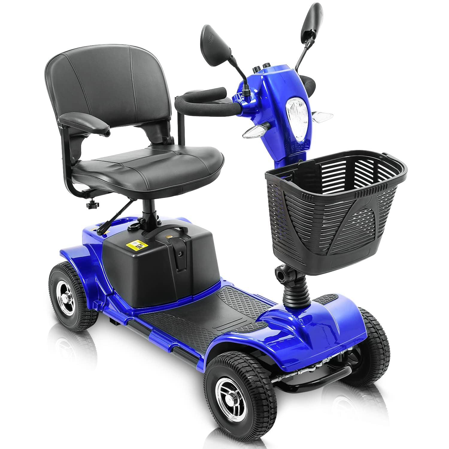 Upgrade 4 Wheel Mobility Scooters for Seniors Electric Scooter with Seat for Adults with Lights Powered Foldable Scooter Compact Duty Travel Scooter w/Basket and Extended Battery, Blue