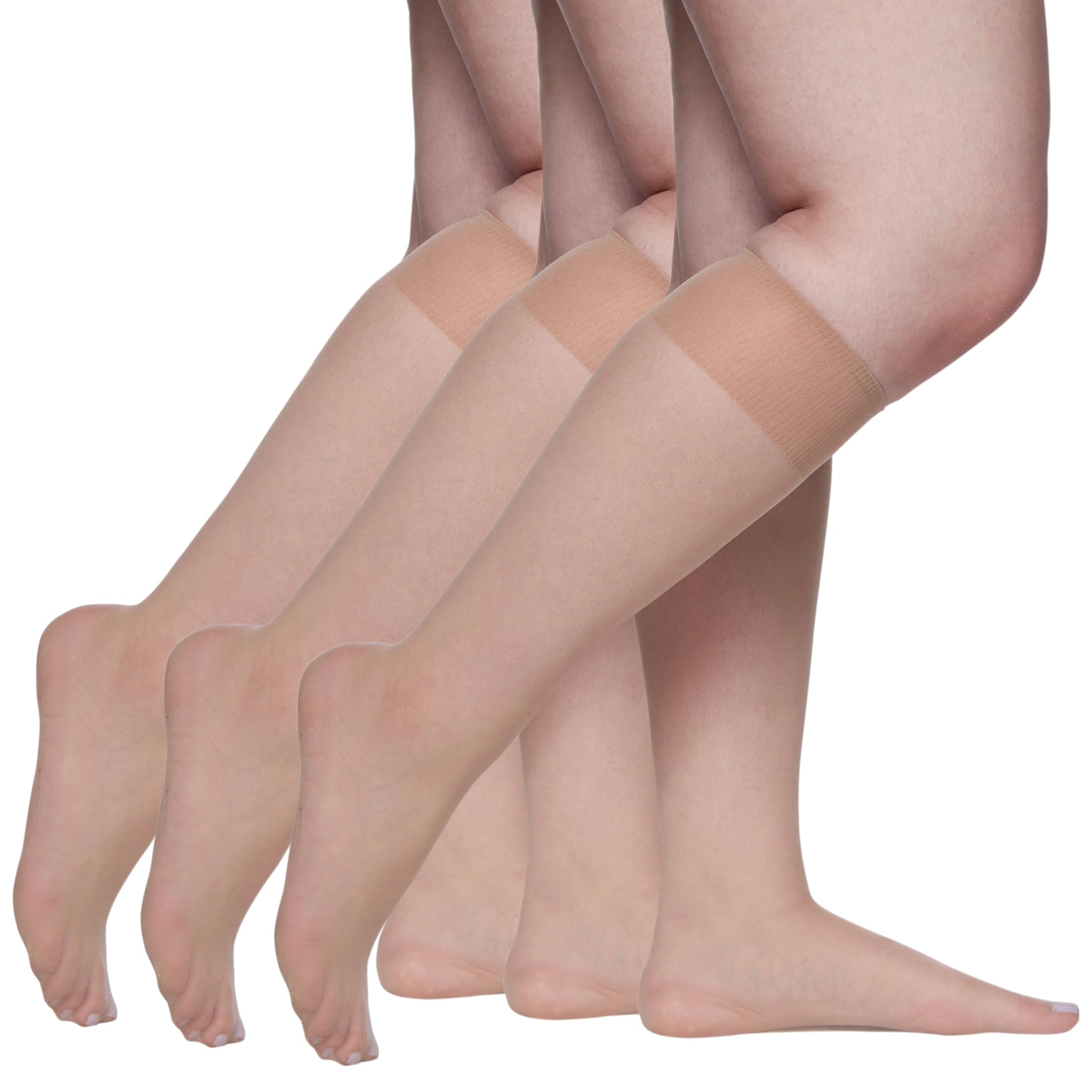 womens 3-pack All Day Sheer Knee High Queen Size With Sandalfoot Toe