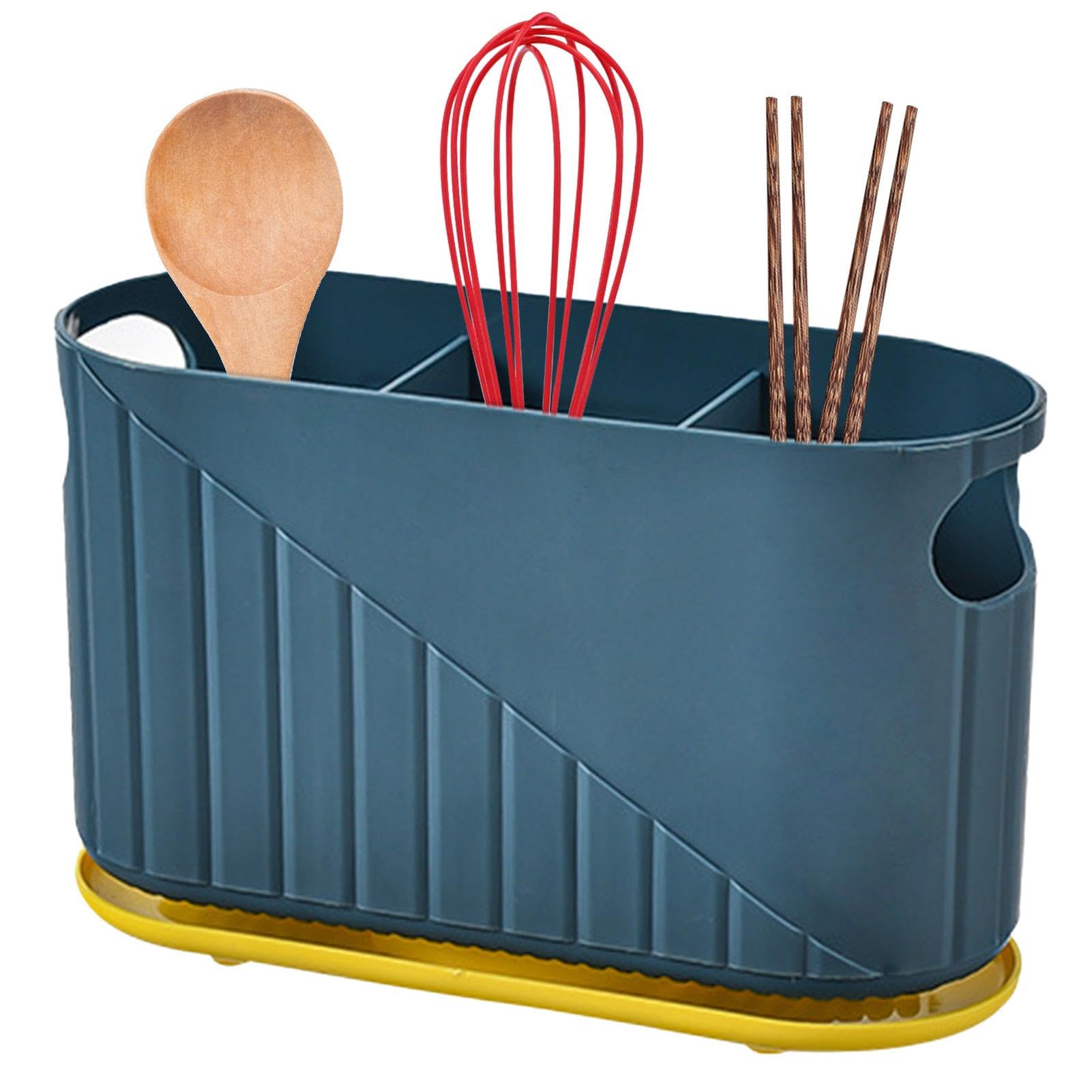 Jlobnyiun Blue Utensil Holder- Countertop Utensil Holder, Kitchen Utensil Storage Box | Versatile Chopstick Holder Box, Large Capacity Utensil Drying Holder, Portable Counter Spoon Holder For Kitchen