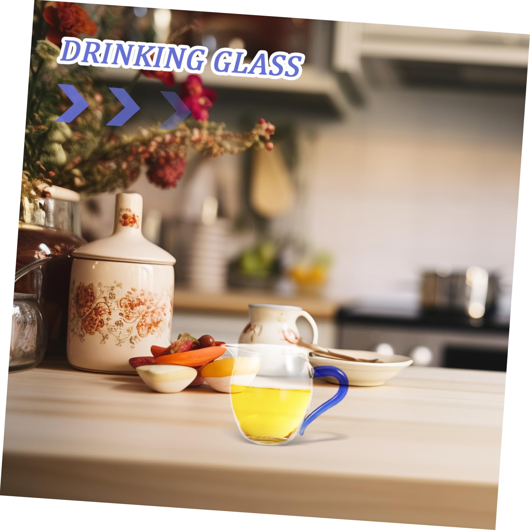 5pièces Tasse à Thé Verre Avec Poignée Bleue Pichet Verre Pour Infusions Tasse à Lait Transparent Pour Service à Table