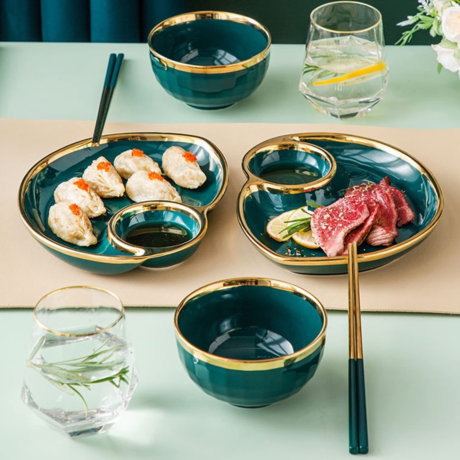 Ceramiczne naczynie do sushi w japońskim stylu, zestaw zastawy stołowej, talerz do pierogów z przegródką na sos na babeczki, sushi, owoce, przekąski