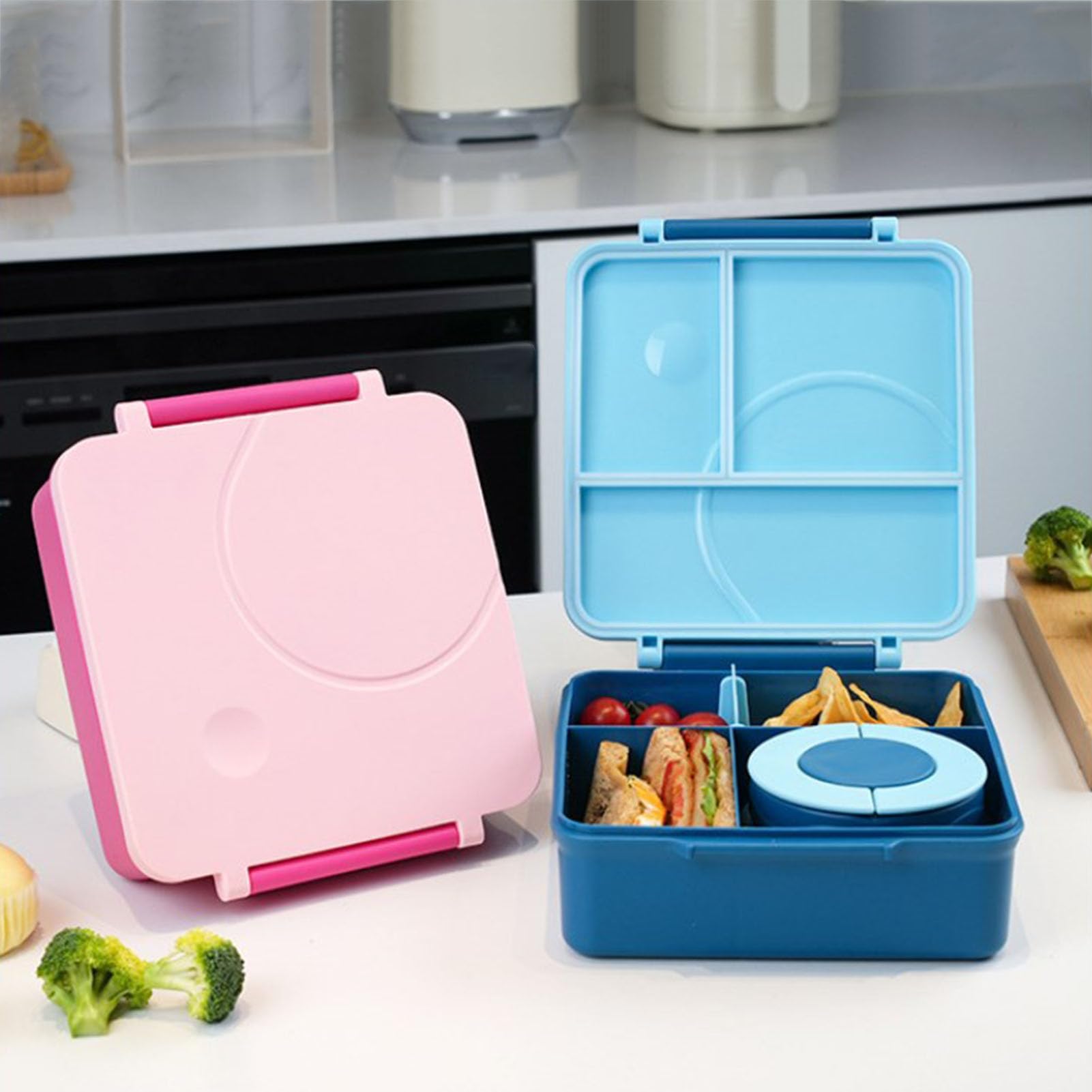 Pojemnik na lunch, wielokomorowy pojemnik na lunch, szczelny pojemnik na lunch z uchwytem, pojemnik na lunch dla dzieci, pojemnik na żywność do zmywarki, do pracy, szkoły (PINK)