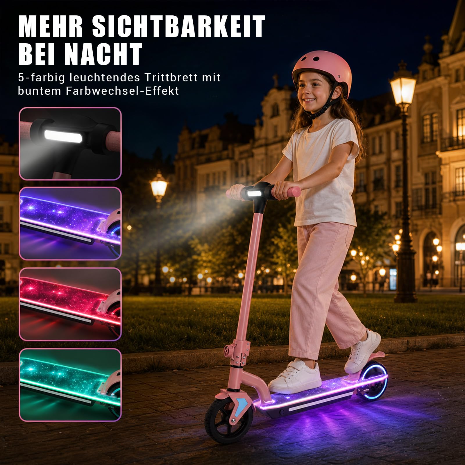 Scooter eléctrico para niños edad 6-16 | Motor de 130 W, 16 km/h, alcance 6-16 KM, velocidad ajustable, indicador LED, patinete eléctrico plegable para niños