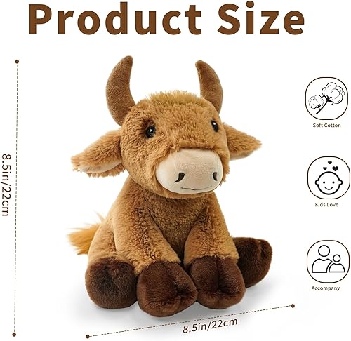 Miniatura 2 de Juguetes de peluche de toro, 8.5 pulgadas, suave y tierno juguete de animales de peluche de toro, lindos y realistas, regalos para niños y niñas,