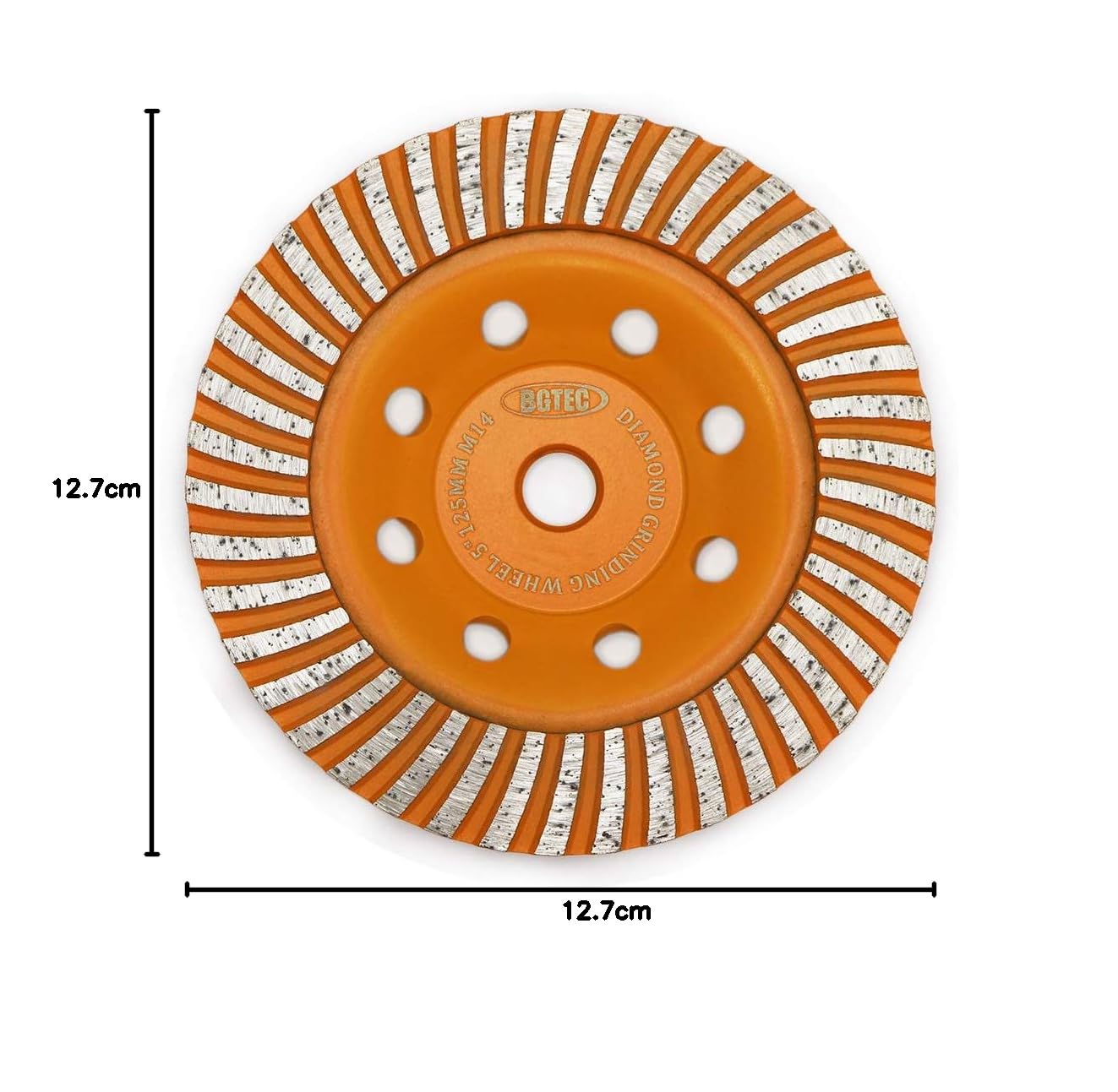Muela abrasiva de superficie de copa de diamante, BGTEC 1 pieza Disco de amoladora de diamante de hormigón Turbo Row de 125 mm con rosca M14 para mampostería de mármol de piedra de granito