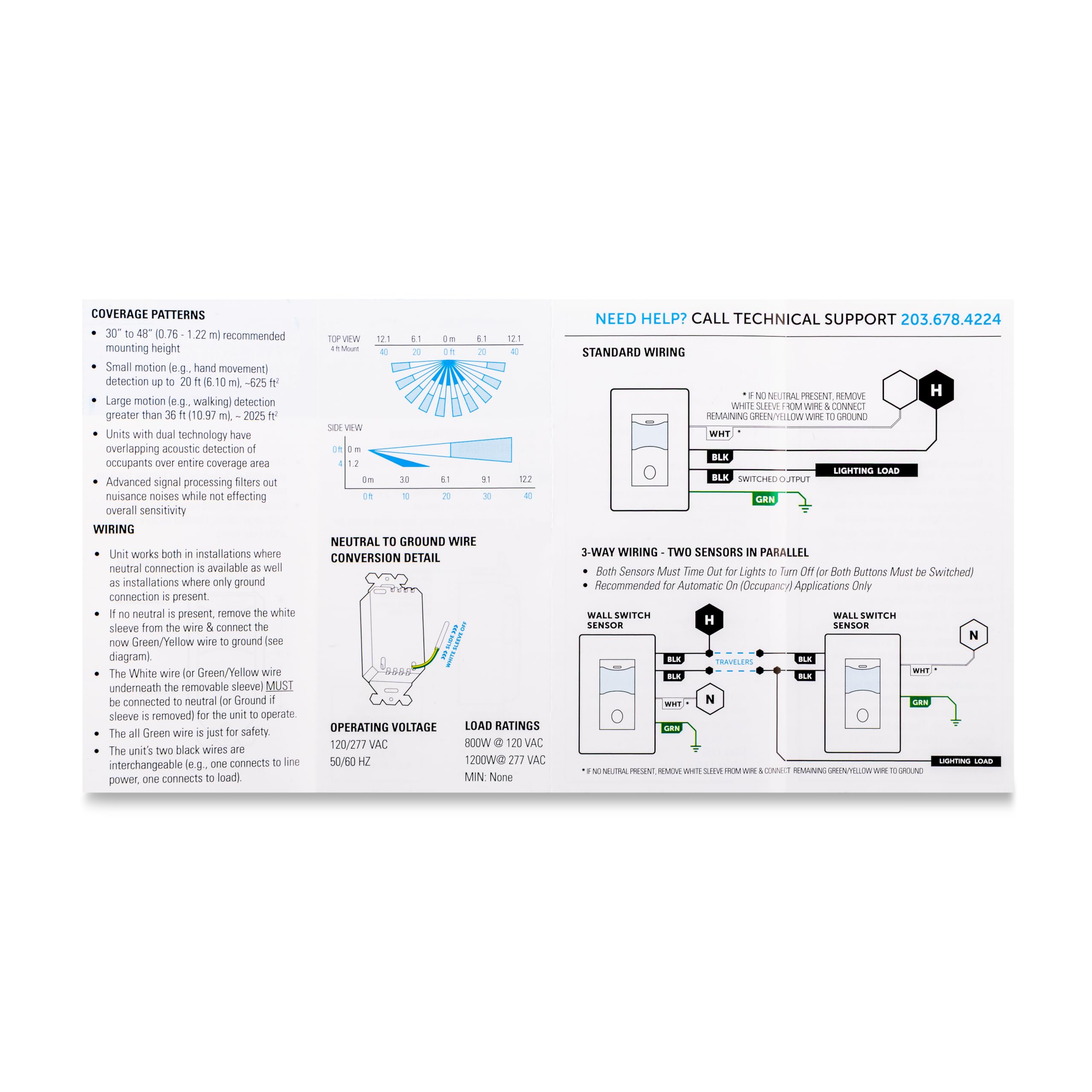 SWX-103-WH Interrupteur mural avec capteur de vacance Blanc – unipolaire et 3 voies, pas de neutre nécessaire, compatible LED, détection de mouvement PIR, marche/arrêt manuel, interrupteur