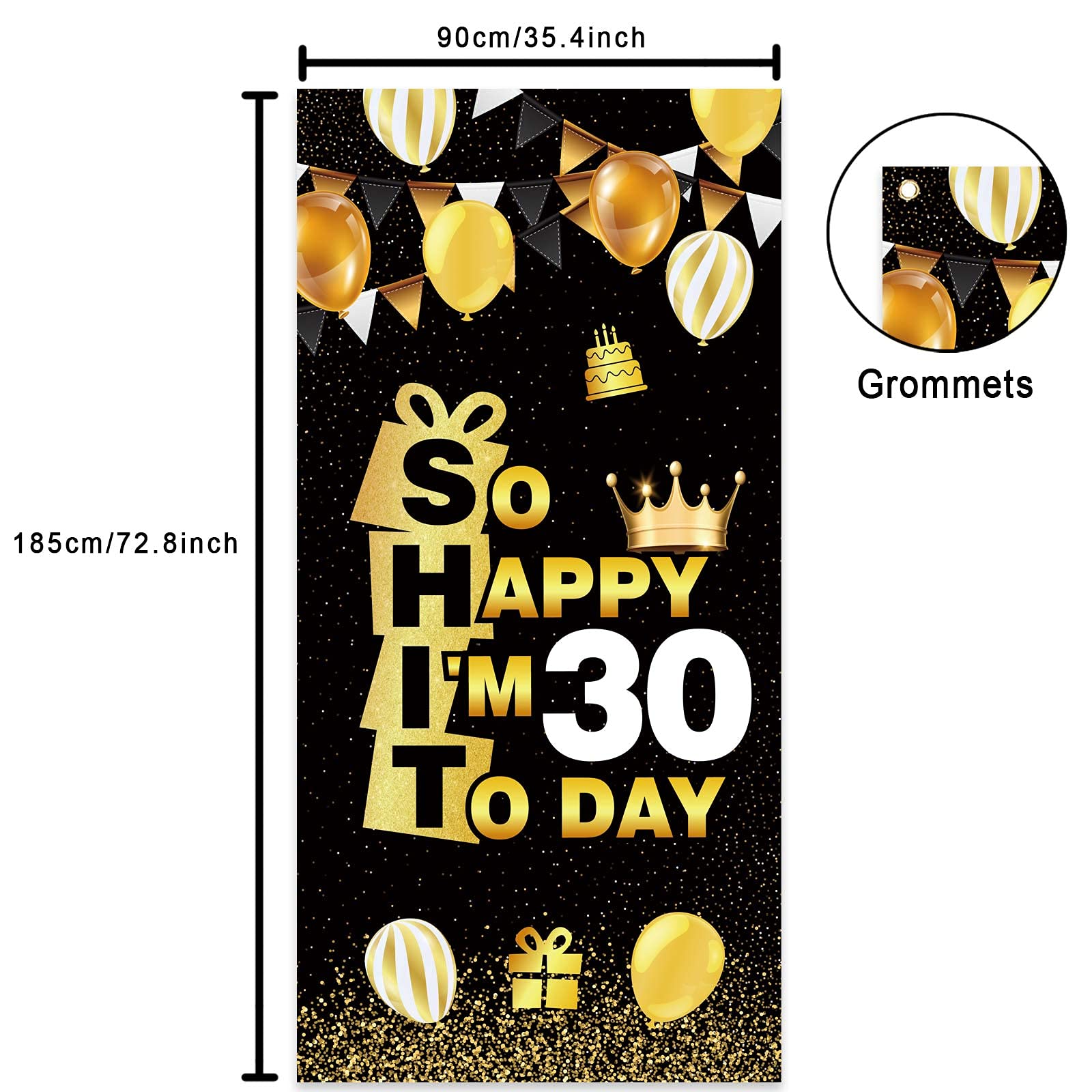 So Happy IM Thirty Today Happy 30th Birthday Banner Confetti Cheers to 30 Years Old Bday Theme Decor Decorations for Him Her Men Women Dirty 30 Funny 30th Birthday Party Supplies Black and Gold