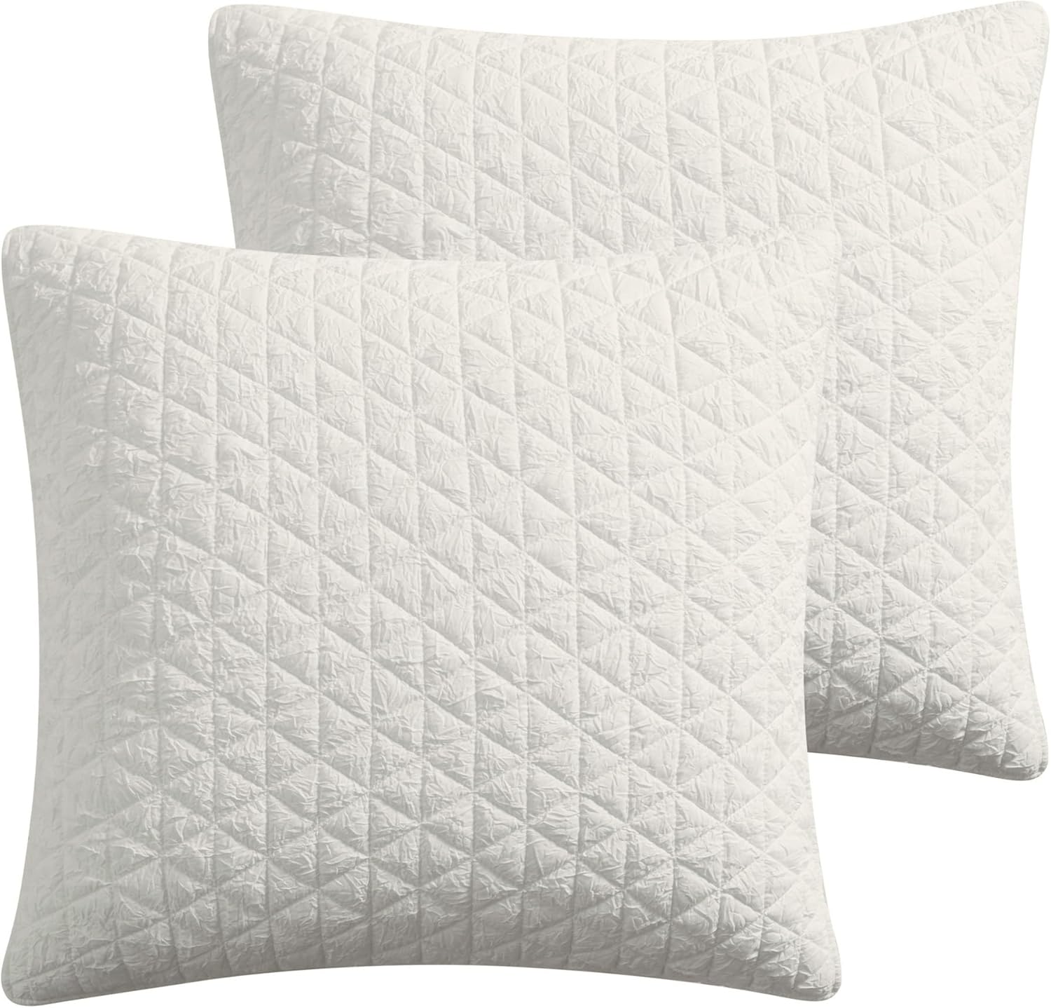 Levtex Home - Rowan Quilt - Euro Sham Set of 2 - Diamond Quilted - Cream Crinkle - Set of 2 (26x26in.), No Insert - Polyester