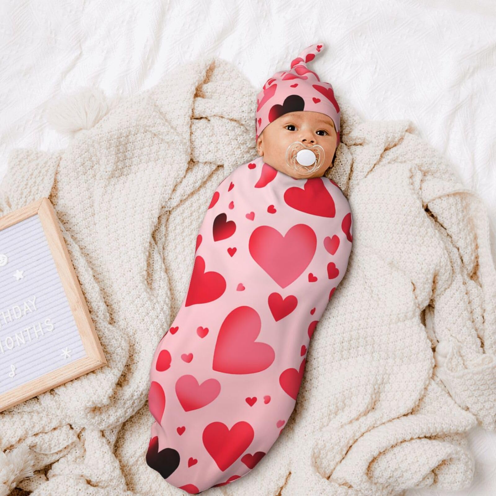 3d Cuore Swaddle Coperta E Cappello Set Per Neonati Avvolgere Accogliente Per Neonati Bambino Comfort 29x53 cm