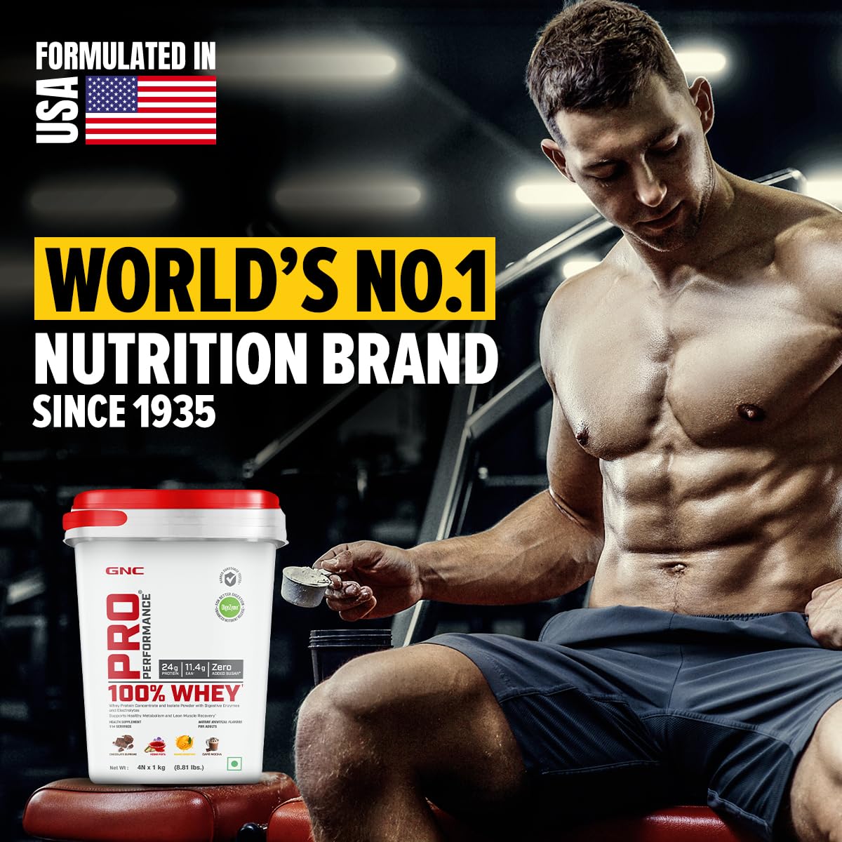 GNC Pro Performance 100% Whey Protein Powder | 8.8 Lbs : 4 KG (1 KG X 4 Flavour Pouches) + Bucket | 24g Protein | Chocolate Supreme | Kesar Pista | Mango Smoothie | Cafe Mocha | 5.5g BCAA | Boosts Strength & Endurance | Builds Lean Muscles | Fastens Muscle Recovery | Formulated In USA — Amazon image 2
