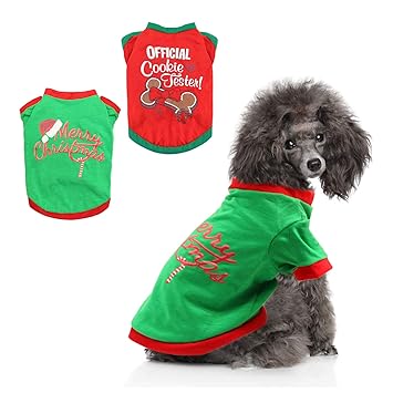 BWOGUE 2 Pack Christmas Dog Shirts for Pet Clothes Soft Breathable Puppy Shirts Printed Pet T-Shirt Puppy Dog Clothes for Small Dogs Cats Christmas Cosplay,L