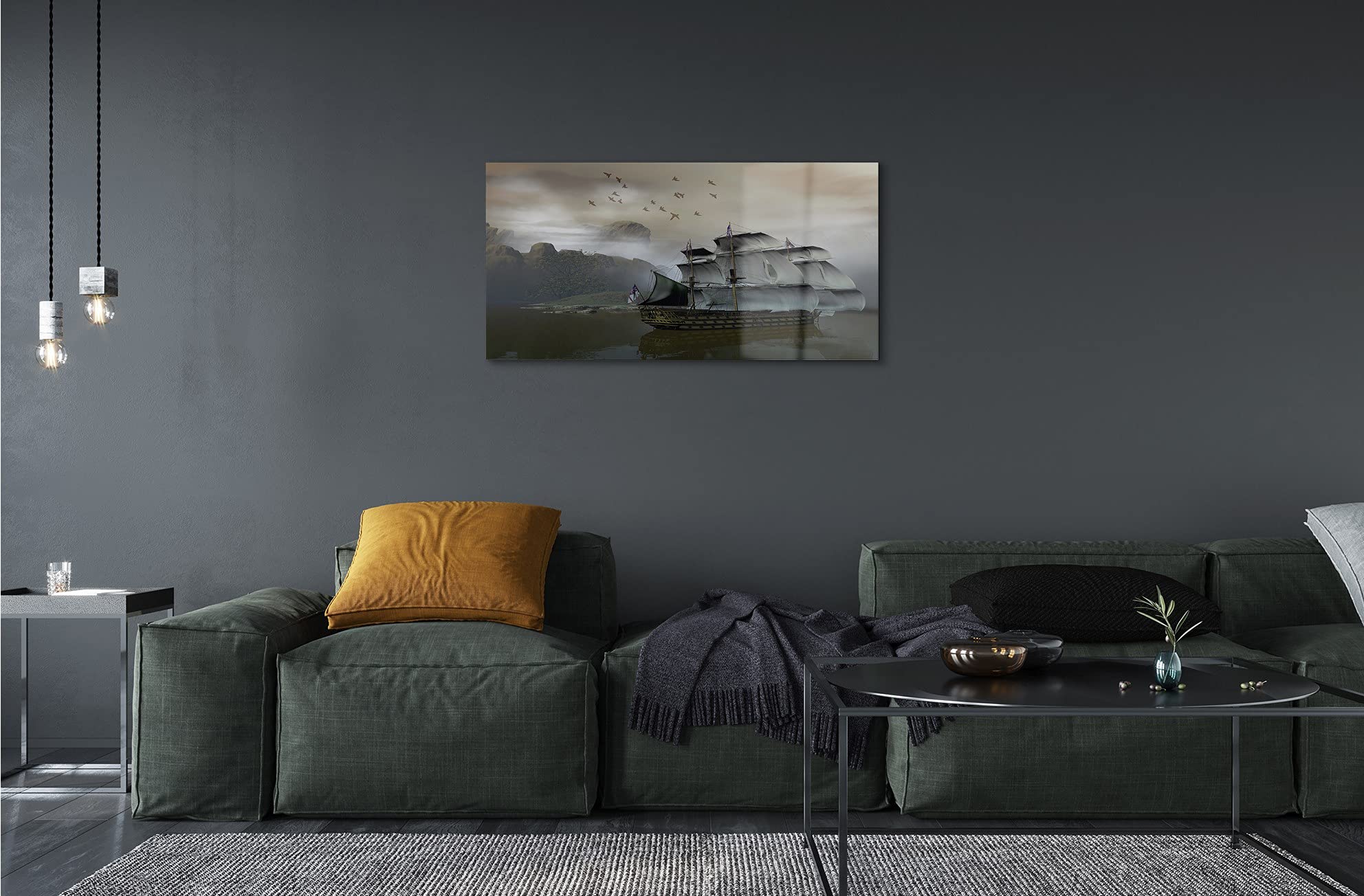 Tulup Obraz Szklany 120x60cm Orazy Ścienne Sztuka Dekoracja Nowoczesny Na Szkle żaglowiec - statek Góry morskie