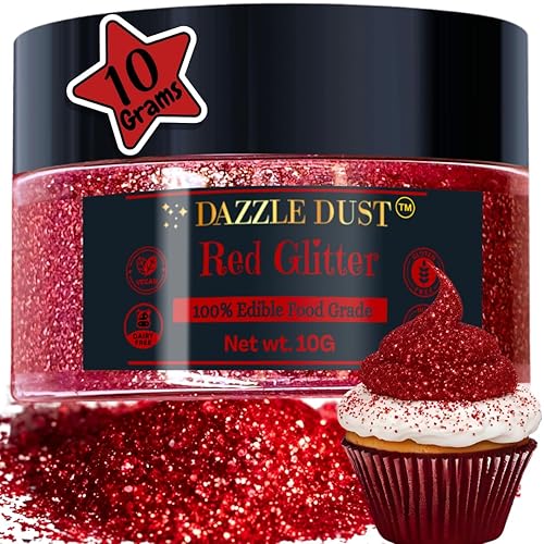 A granel  0.35 oz (0.35 onzas) purpurina comestible roja para bebidas, chispas rojas para decoración de pasteles, chispas rojas para decoración de