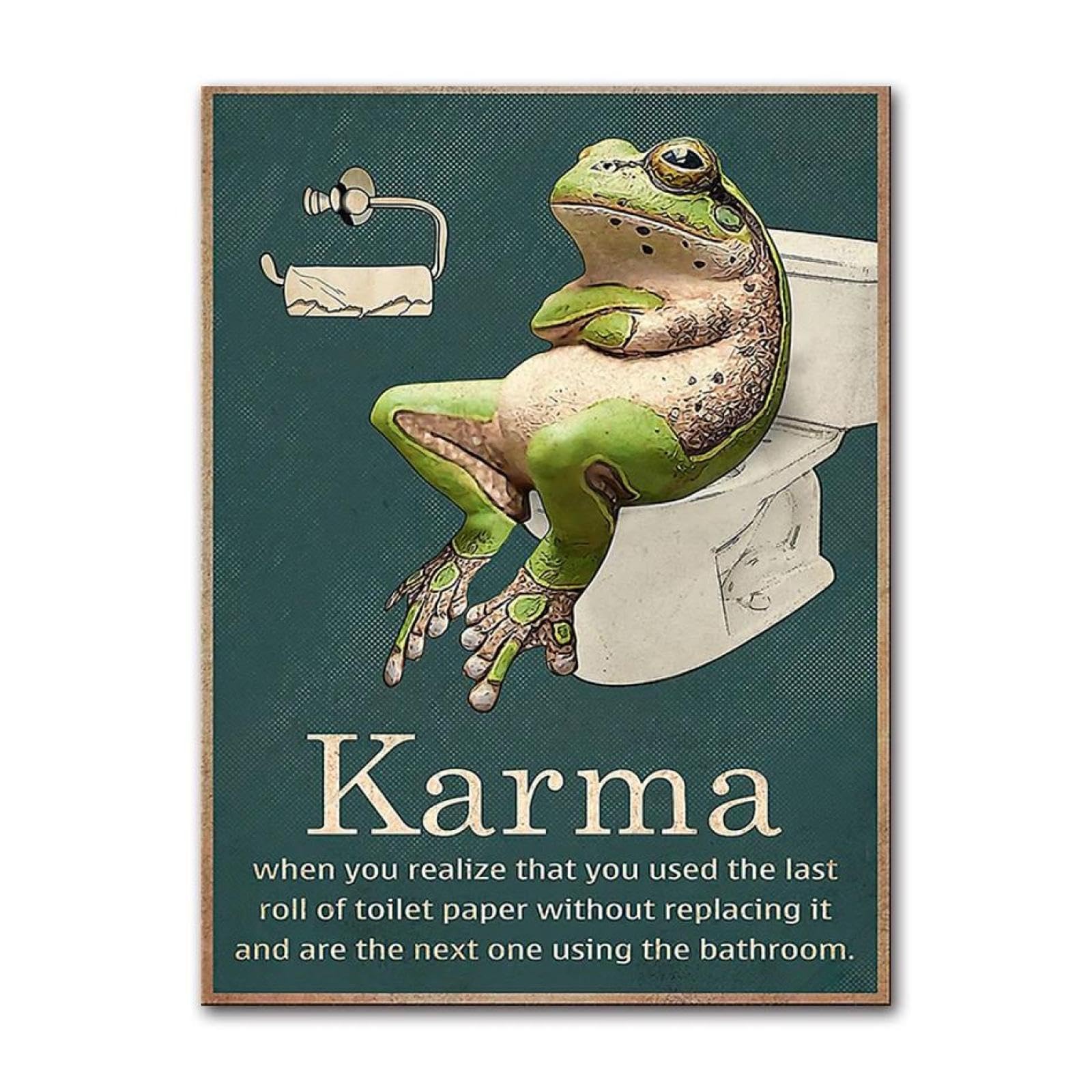 SHINERING Retro Frog Toilet Paper Funny Quote Karma Wall Art Canvas Painting Posters And Prints Wall Pictures For Bathroom Washroom Decor 50X70Cm Unframed