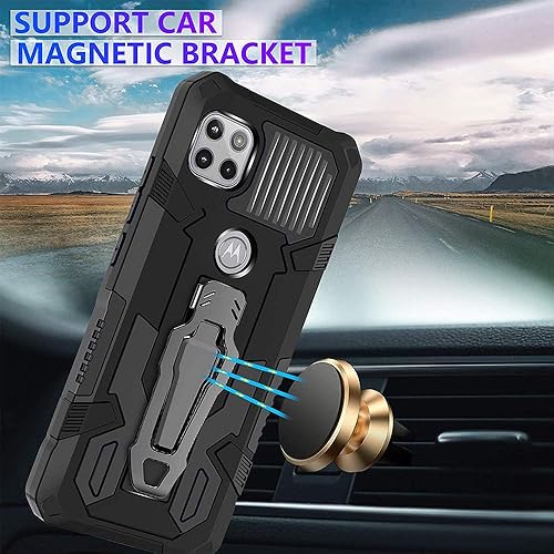 Miniatura 4 de Funda para Motorola One 5G Ace con protector de pantalla de vidrio templado paquete de 2 Funda híbrida de plástico duro de grado militar,