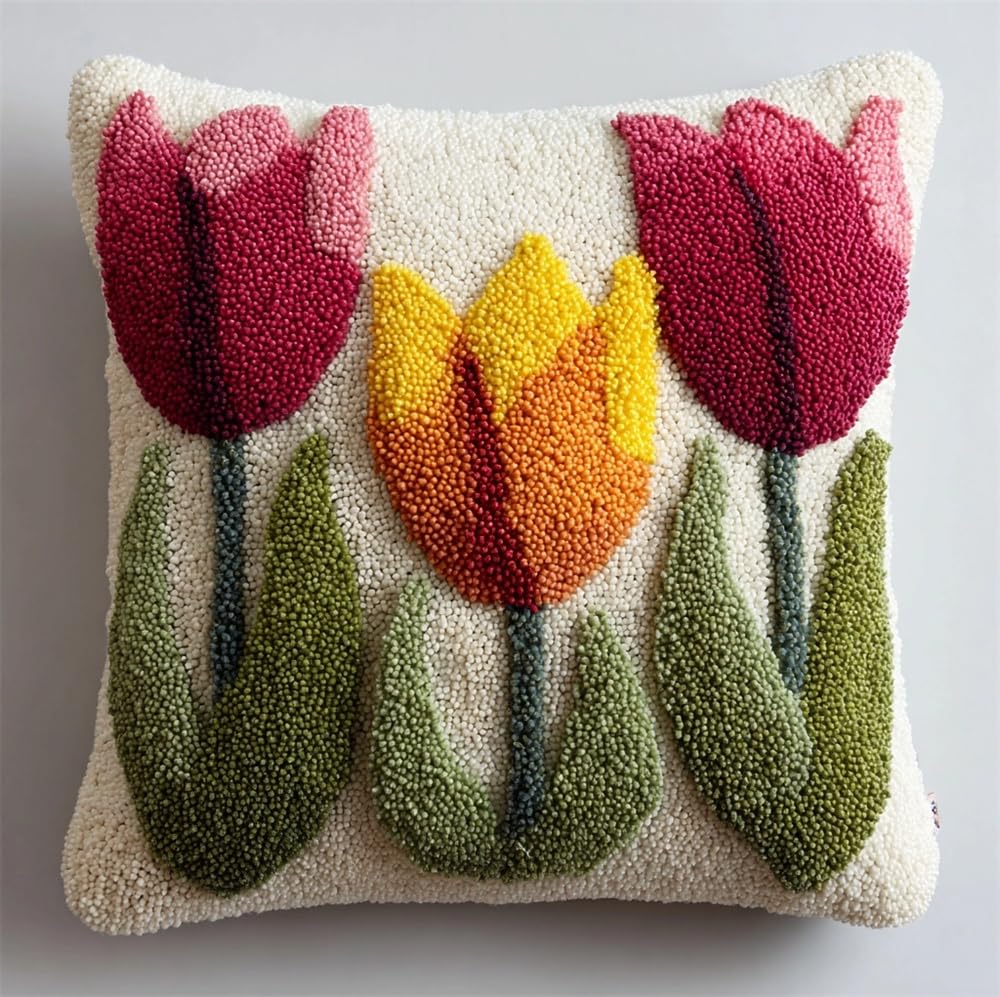 Taxpy Latch Hook Kits Pillow Tulips 17X17In