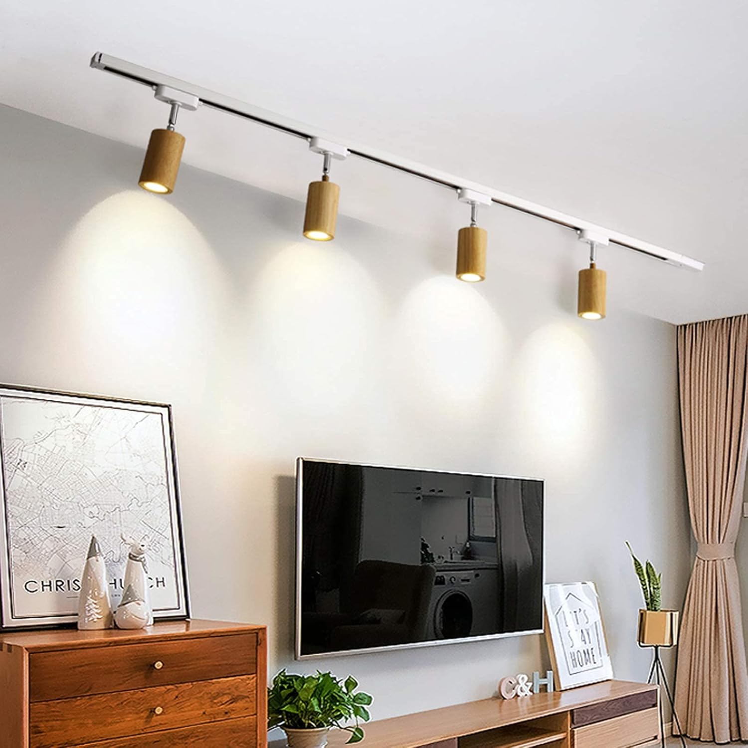 LED Track Light, Rotatable Solid Wood Spotlight, 3 Color Changing LED Rail Lights for Living Room, Bedroom, Clothing Store - 3 Lights