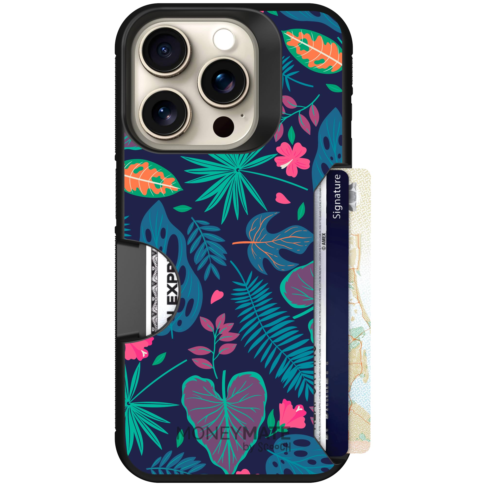 Scooch for iPhone 15 Pro Case with Card Holder, Moneymate Wallet Case with Hidden Card Slot and Protection for 4 Cards, 10-Foot Drop Protection,