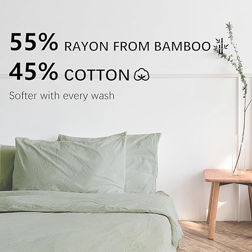 Miniatura 4 de 55% Rayon Derived from Bamboo, 45% Cotton Bed Sheet Set - Breathable & Cooling - Deep Pockets - Soft & Wrinkle-Free - Easy Care Hotel Luxury - 4