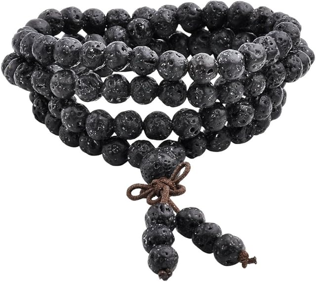Jovivi 6mm 8mm Natural Lava Rock Stone Healing Gemstone 108 Buddhist Prayer Beads Tibetan Mala Bracelet Necklace