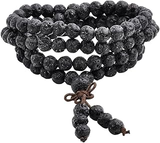 Jovivi 6mm 8mm Natural Lava Rock Stone Healing Gemstone 108 Prayer Beads Tibetan Mala Bracelet Necklace