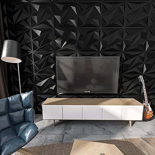 Miniatura 5 de HAILM Paneles de pared 3D, 19.7 x 19.7 pulgadas, PVC impermeable con textura de diamante, azulejos de pared de decoración moderna para sala de