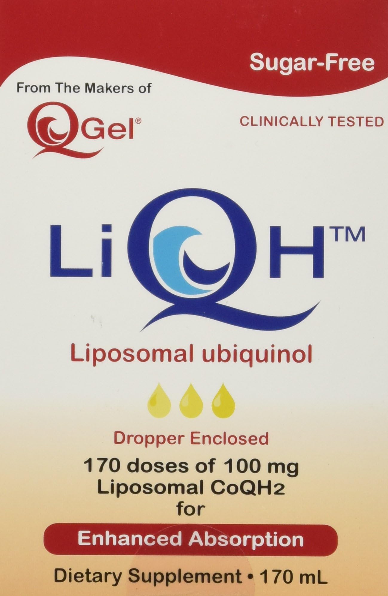 Liquid QH Liposomal Ubiquinol 100mg as Kaneka Ubiquinol (Ultimate Absorption, Stabilized, Non-Flavored, Sugar-Free) 170 ml Bottle (170 Servings)