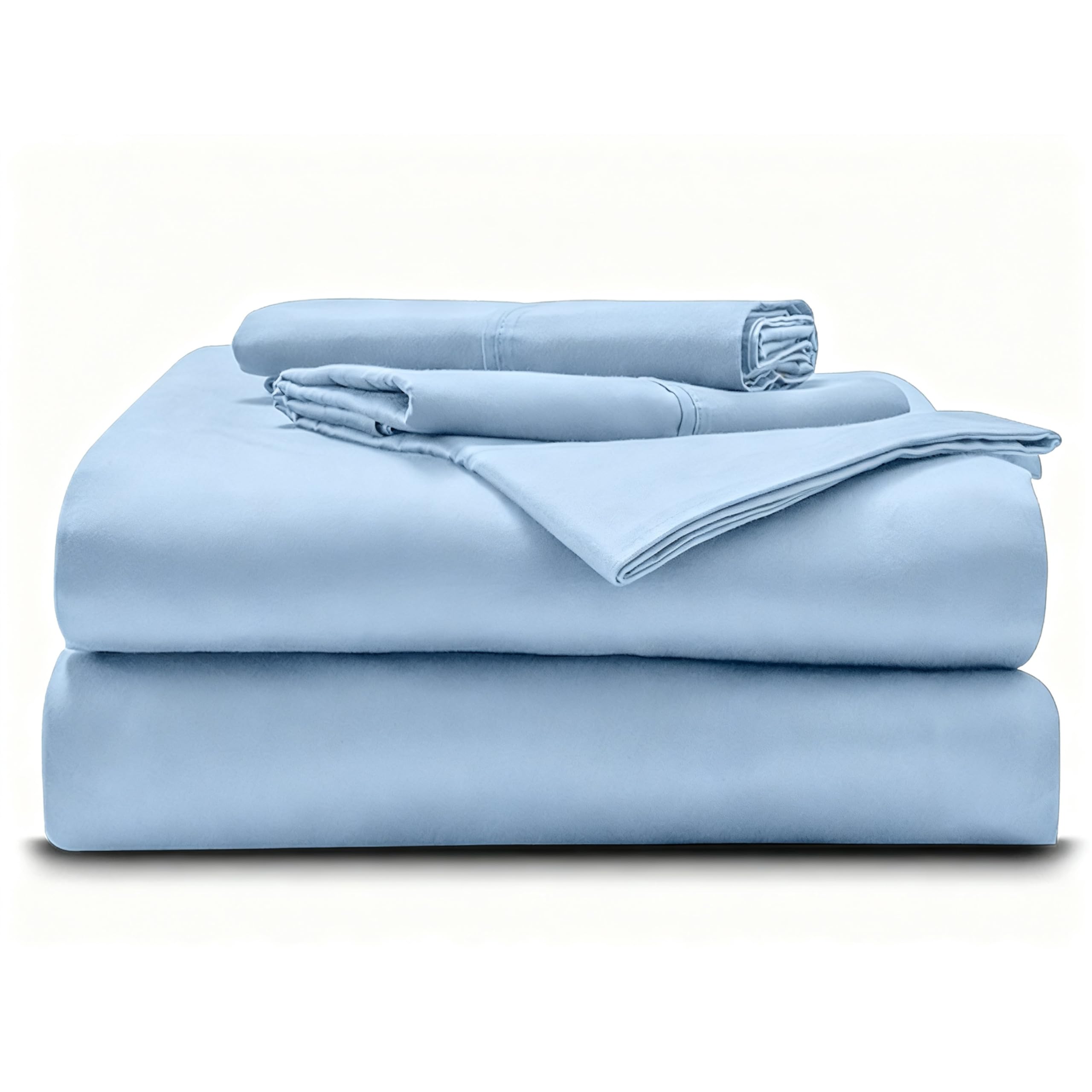 Eastern King - 76" x 80" Size Luxury 600 Thread-Count 100% Egyptian Long Staple Cotton Sheets Set Sheet Set Soft &amp; Silky Sateen Weave 26" Extra Deep-Pockets - Eastern King, Light Blue