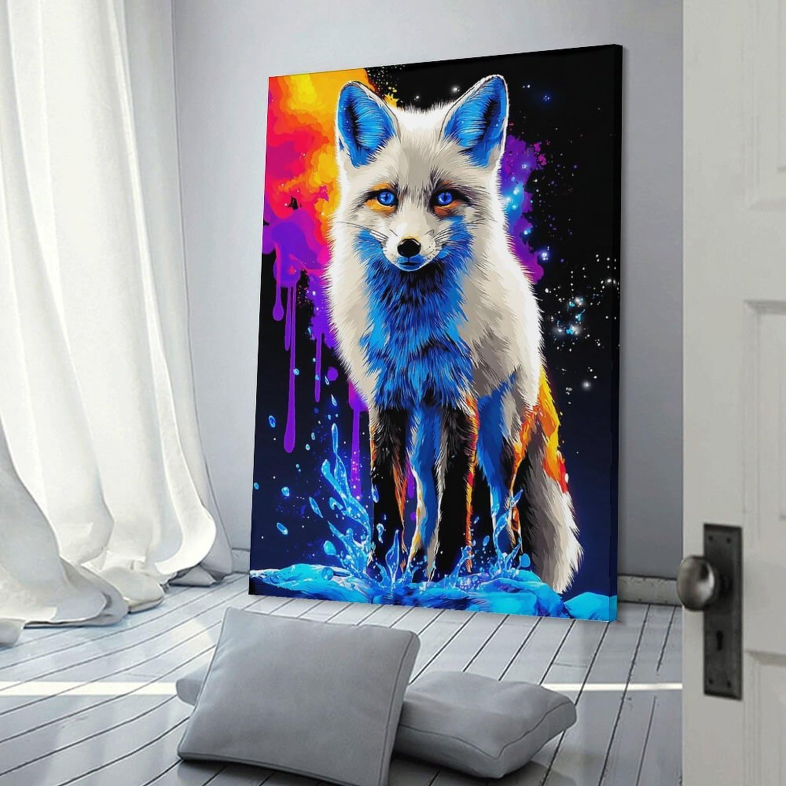 Junmoney Wall Picture Print Colorful Fox in Abstract Art, 24x36inch(60x90cm), for Apartments, Flats Or New Home Decor, A Simple Refresh for Blank Walls
