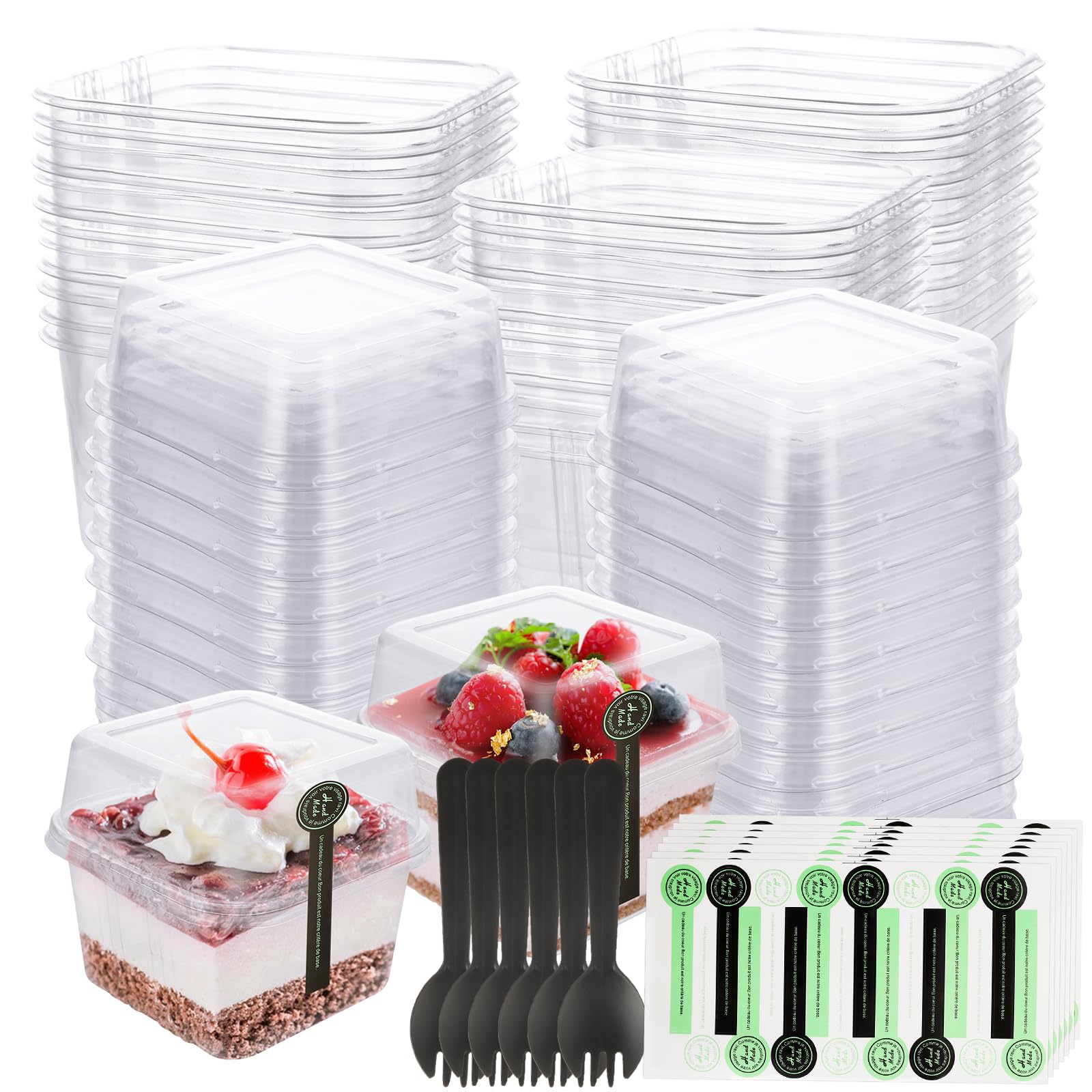 MIVIDE Lot De 100 Tasses à Dessert Carrées 150 Ml Avec Couvercles Et Cuillères – Parfait Pour Fêtes, Puddings, Mousses & Glaces