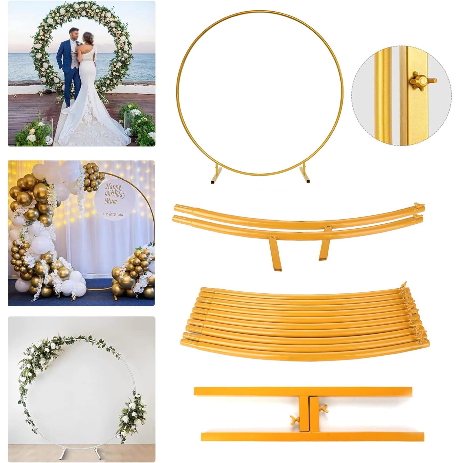 HJXGQJM Metall Luftballon Bogen Kit, Hochzeitsbogen Rund, Ballonbogen Gestell Mit Fuß, Gold Traubogen Hochzeit Bogen Rahmen Set Für Geburtstag Party Zeremonie Ballonbogen Dekoration(Gold,120cm)