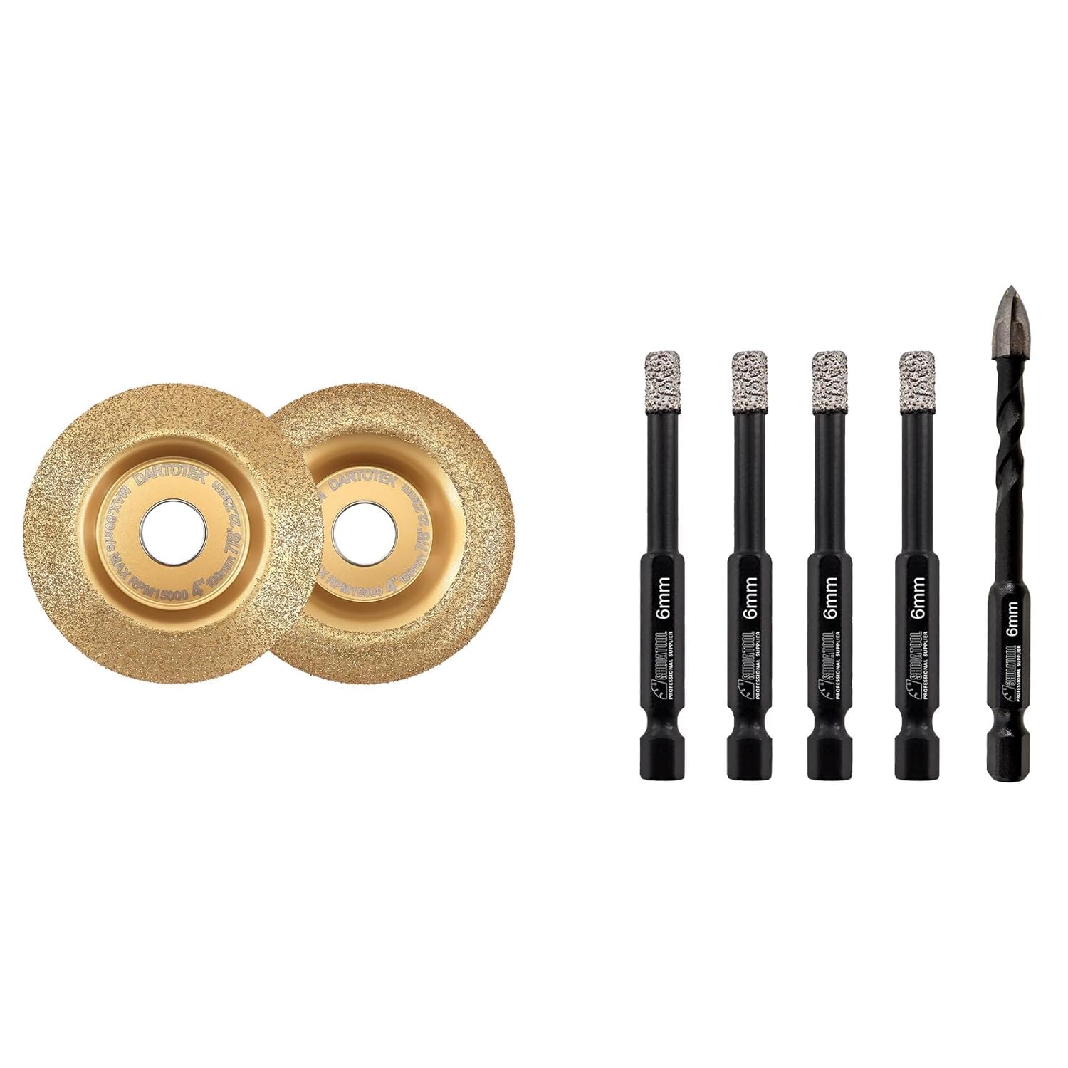 Wood Carving Grinding Disc and SHDIATOOL Dry Diamond Drill Bits Set 4pcs 1/4-Inch Tile Drill Core Bits and 1pc 1/4 Carbide Drill Bit Diamond Tip Drill Bit