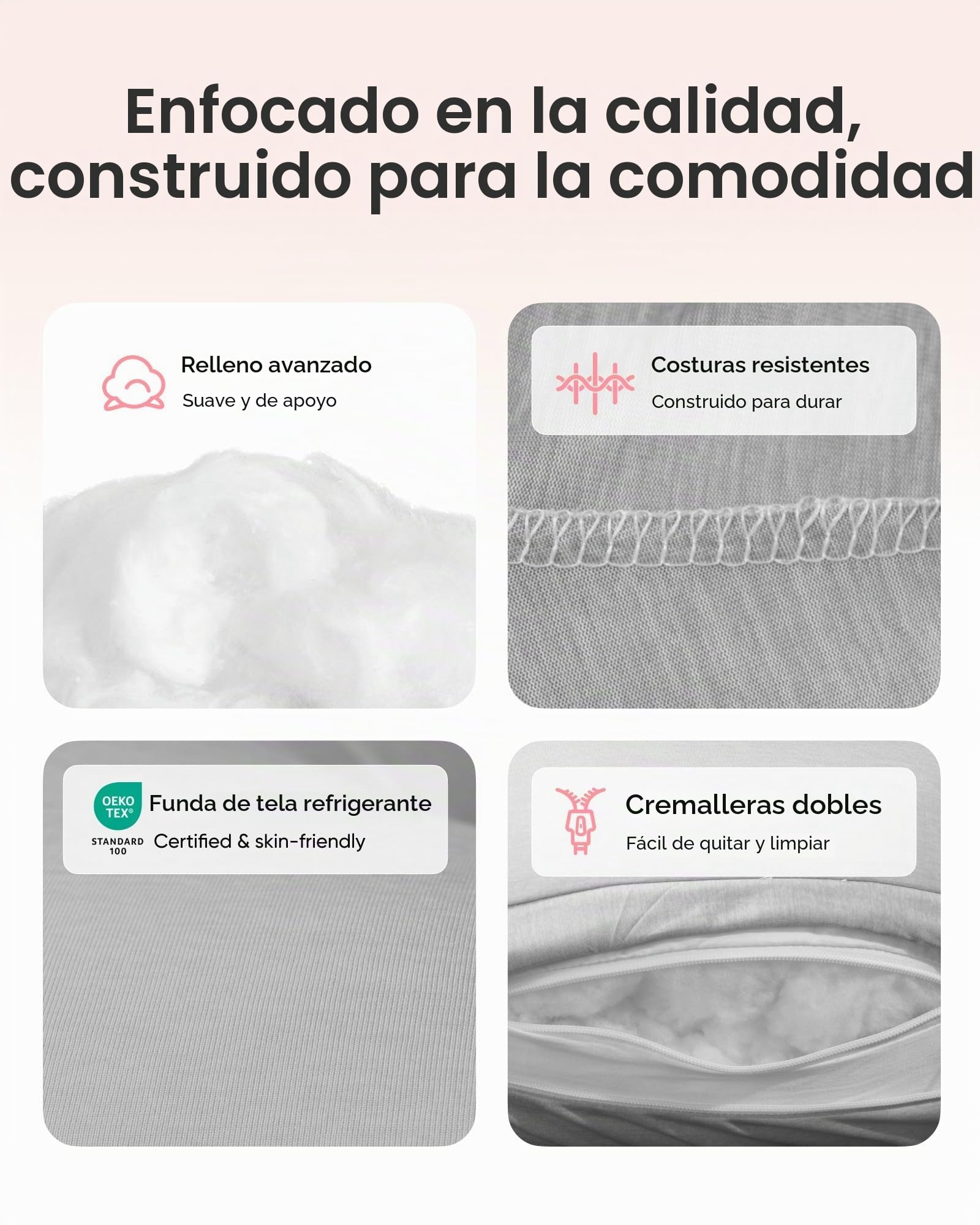 Nuliie Almohada Embarazada Dormir en Forma de U, Cojin Embarazada con Funda de Tela Fresca y Lavable, Almohada Embarazo para Soporte de Espalda, Caderas y Piernas (Gris Claro Refrescante)