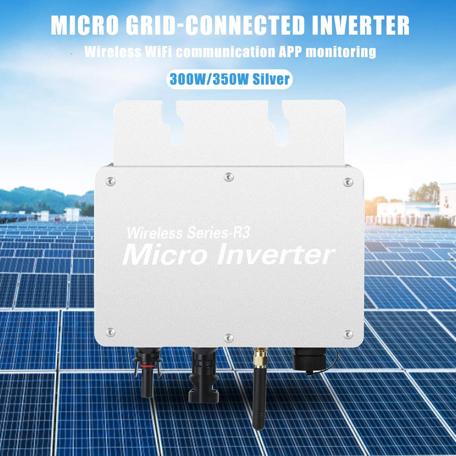 Inverter Solare, Inverter Di Rete Impermeabile, Microinverter Fotovoltaico IP65 Impermeabile, Inverter Solare Mppt Convertitore Di Rete Con Monitoraggio Del Telefono Cellulare Wi-Fi,WVC-1200W