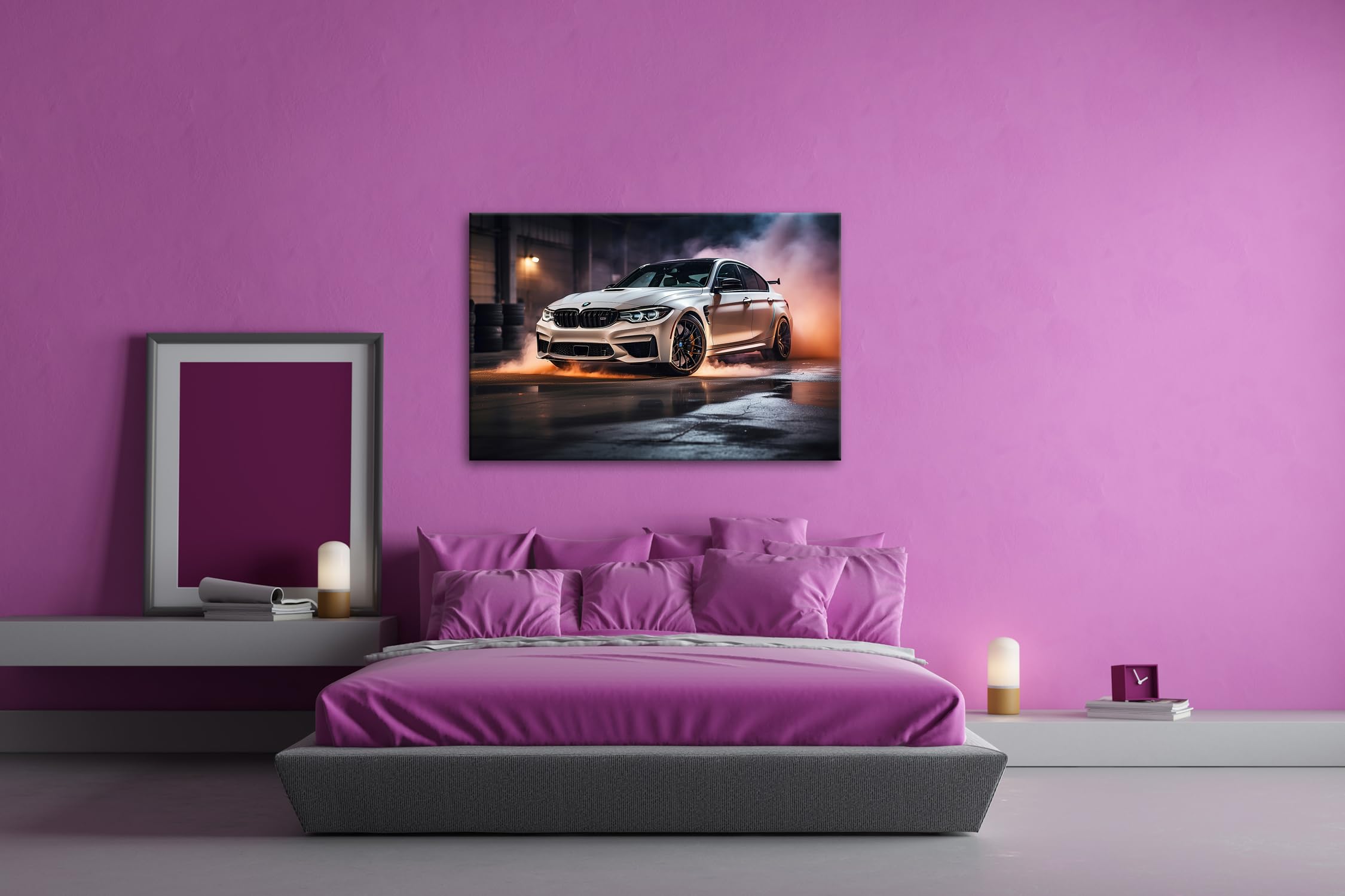 deyoli Leinwandbild Rauch und Power – ein BMW entfesselt pure Drift-Energie. Format: 80x60cm XXL Kunstdruck Bild auf Keilrahmen/Wandbild/Wohnzimmer Dekoration