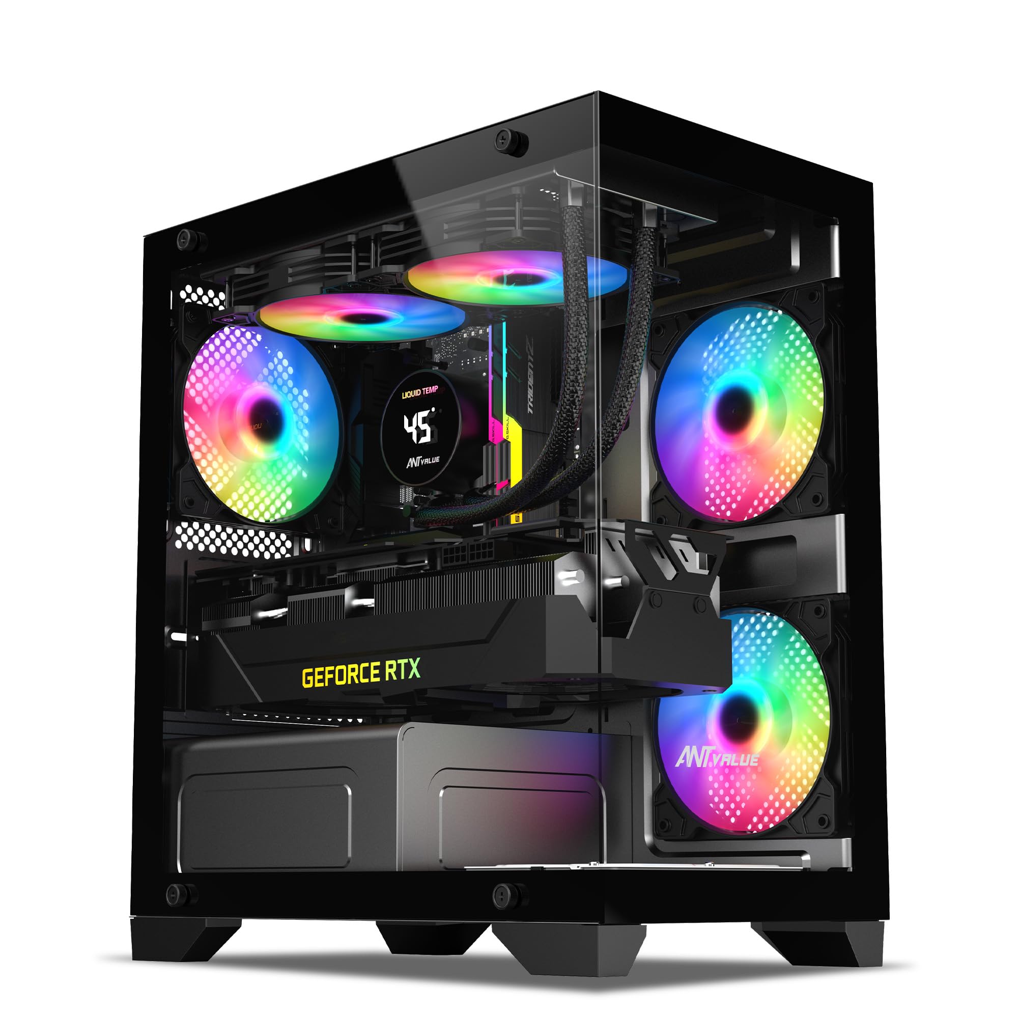 Ant Value Tempered_Glass CV200 Mid-Tower Computer Case/Gaming Cabinet - Black | Support M-ATX, M-ITX | Pre-Installed 3 Static RGB Fans