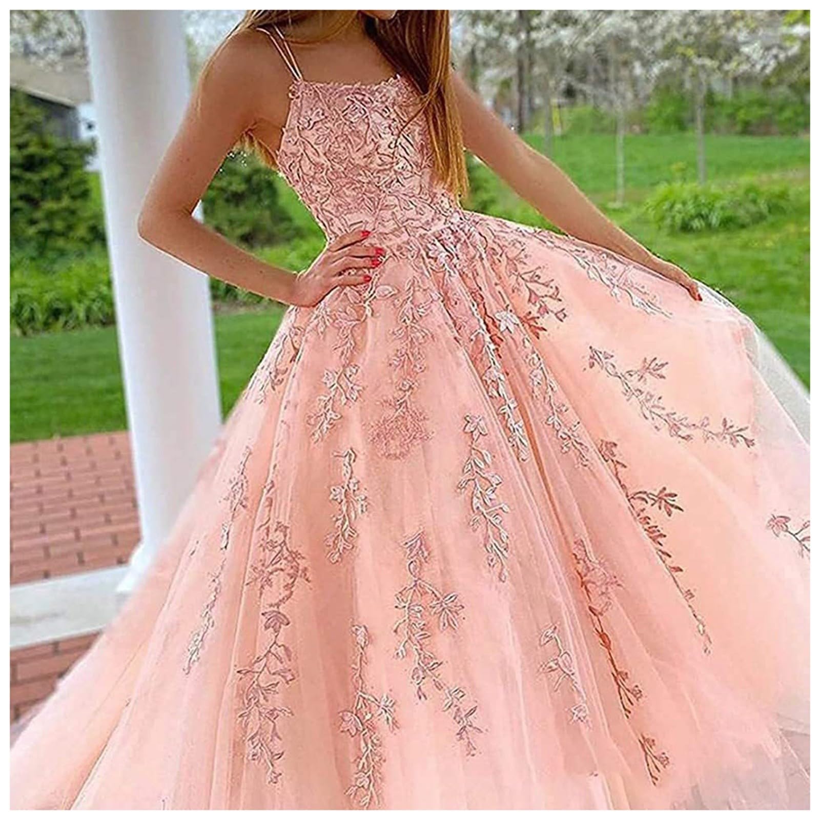 Kleid Hochzeitsgast Damen Ballkleid Aus Tüll Mit Spaghettiträgern Spitzenapplikationen Brautkleider a Linie Formelle Party Abendkleider Ballkleider Lang Cocktailkleid Brautjungfernkleid