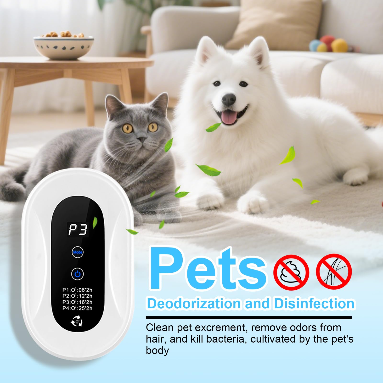 Generador de Ozono Purificador de Aire,Air Purifier con Iones Negativos,Inicio Desodorizando Esterilizador de Ozono Para BañO,con Casa Nueva,con Organizador de Cables,Blanco