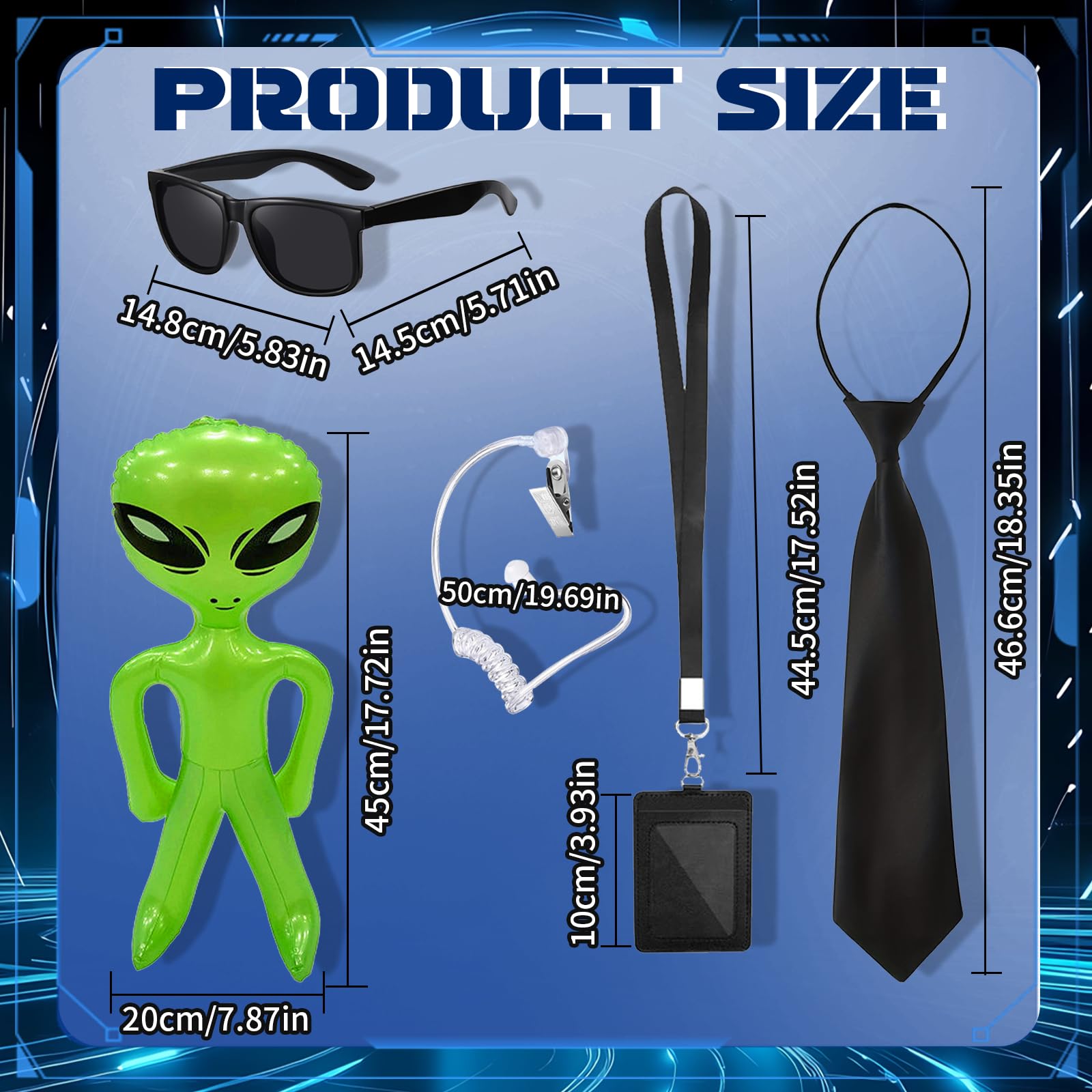 Xerteam 6-Piece Men in Black Costume Accessories, Agent Costume Spy Set including Tie, Sunglasses, Fake Earpiece, Ring - Image 2