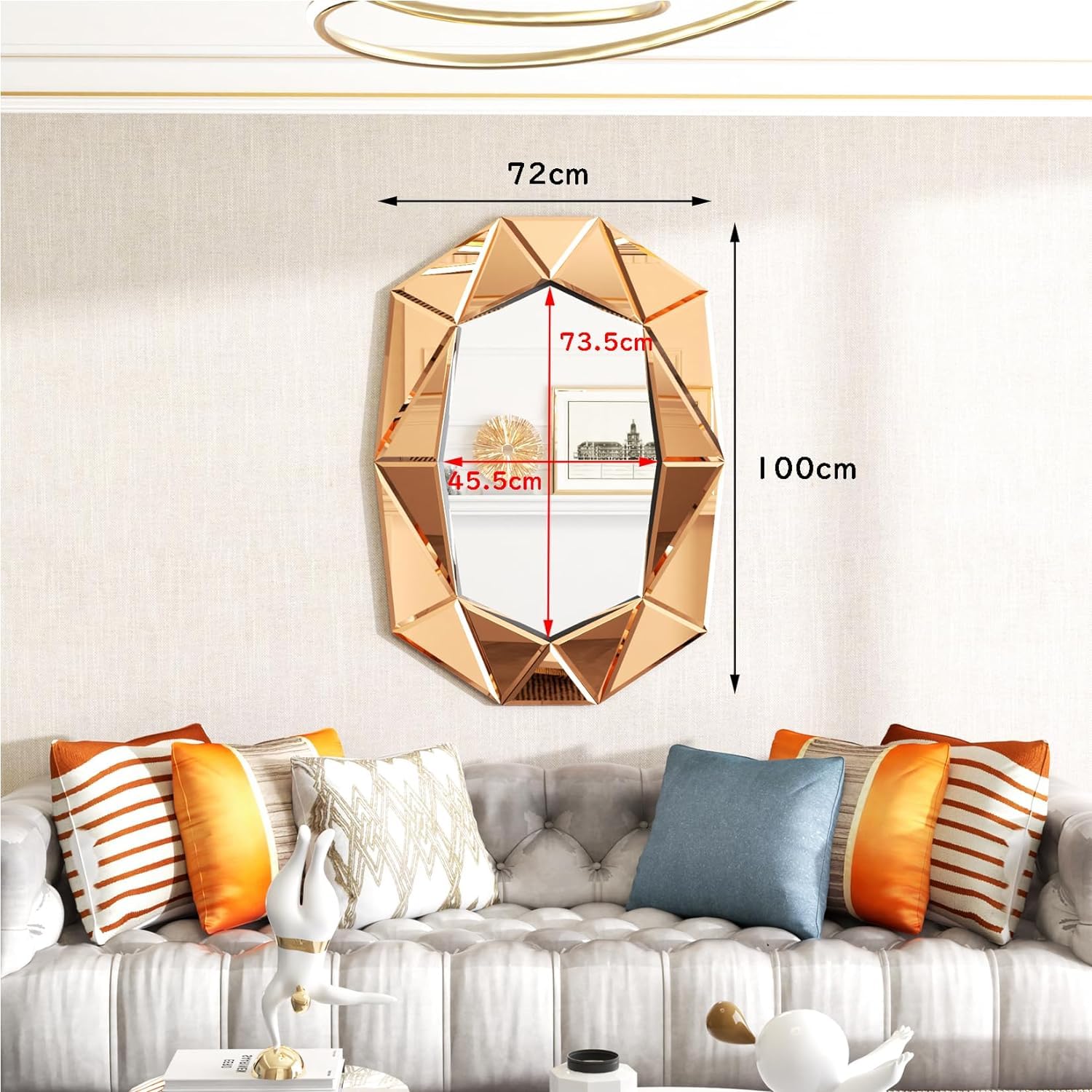 Espejo Pared Grande de Decoracion: Espejo Irregular Moderno Elegante Artístico para Recibidor Salon Entrada Comedor Baño (Dorado Oscuro)