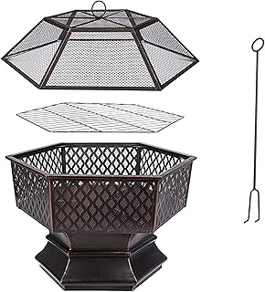 Wood Burning Fire Pit Backyard Patio Garden Fireplace BBQ Grill Fire Pit Bowl 2 in 1 Fireplace for Bonfire Barbecue in The Wild with Grill Grate for Camping Outdoor Heating