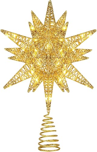 Miniatura 9 de Luxspire Decoración para árbol de Navidad, estrella iluminada 3D con enchufe USB y control remoto, luces de estrella para árbol de Navidad de 9.6