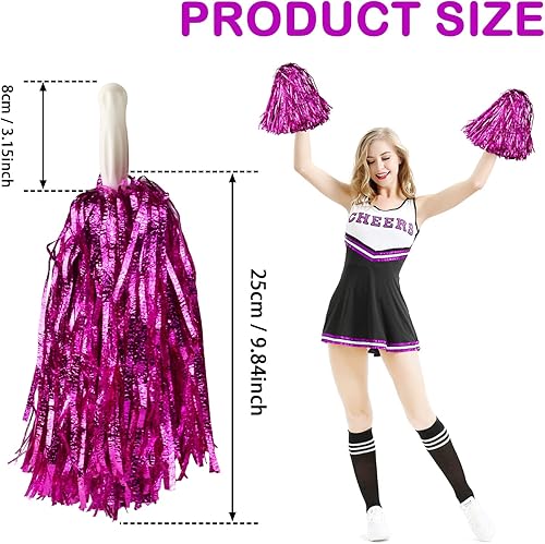 Miniatura 9 de 12 pompones de animadora metálicos en relieve esponjosos con asa, pompones de animación para animar al equipo, para fiestas deportivas, bailes