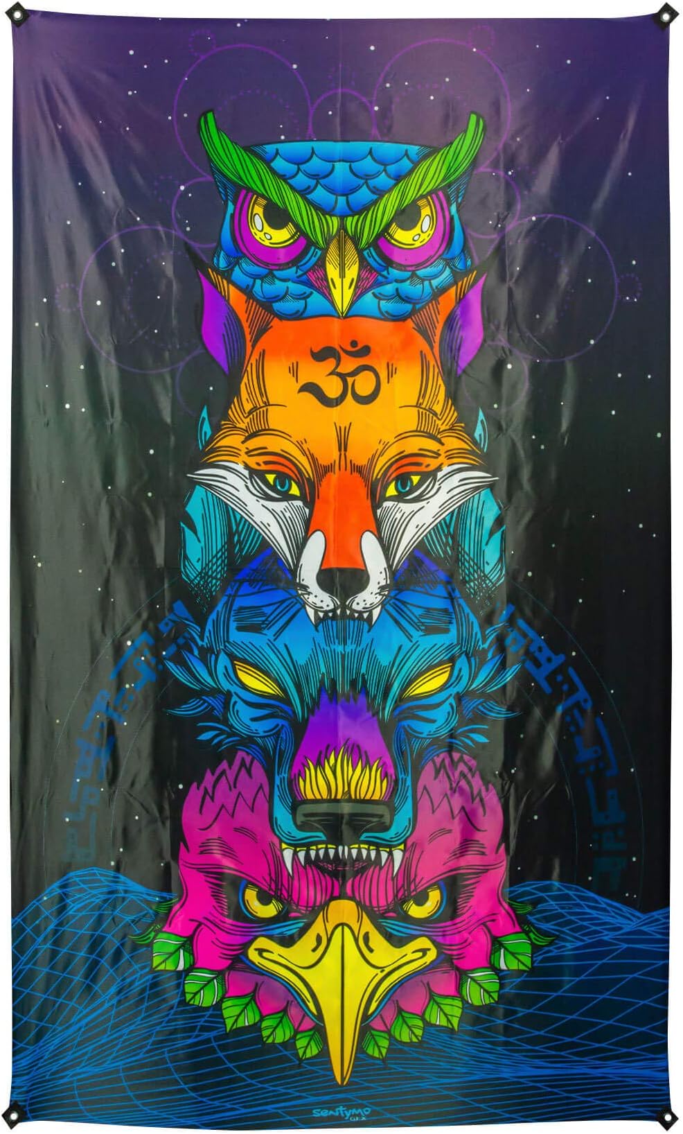 PSYWORK Blacklight Mesh Banner Neon Sentymo Animal Stack, 1.47 x 2.42 m