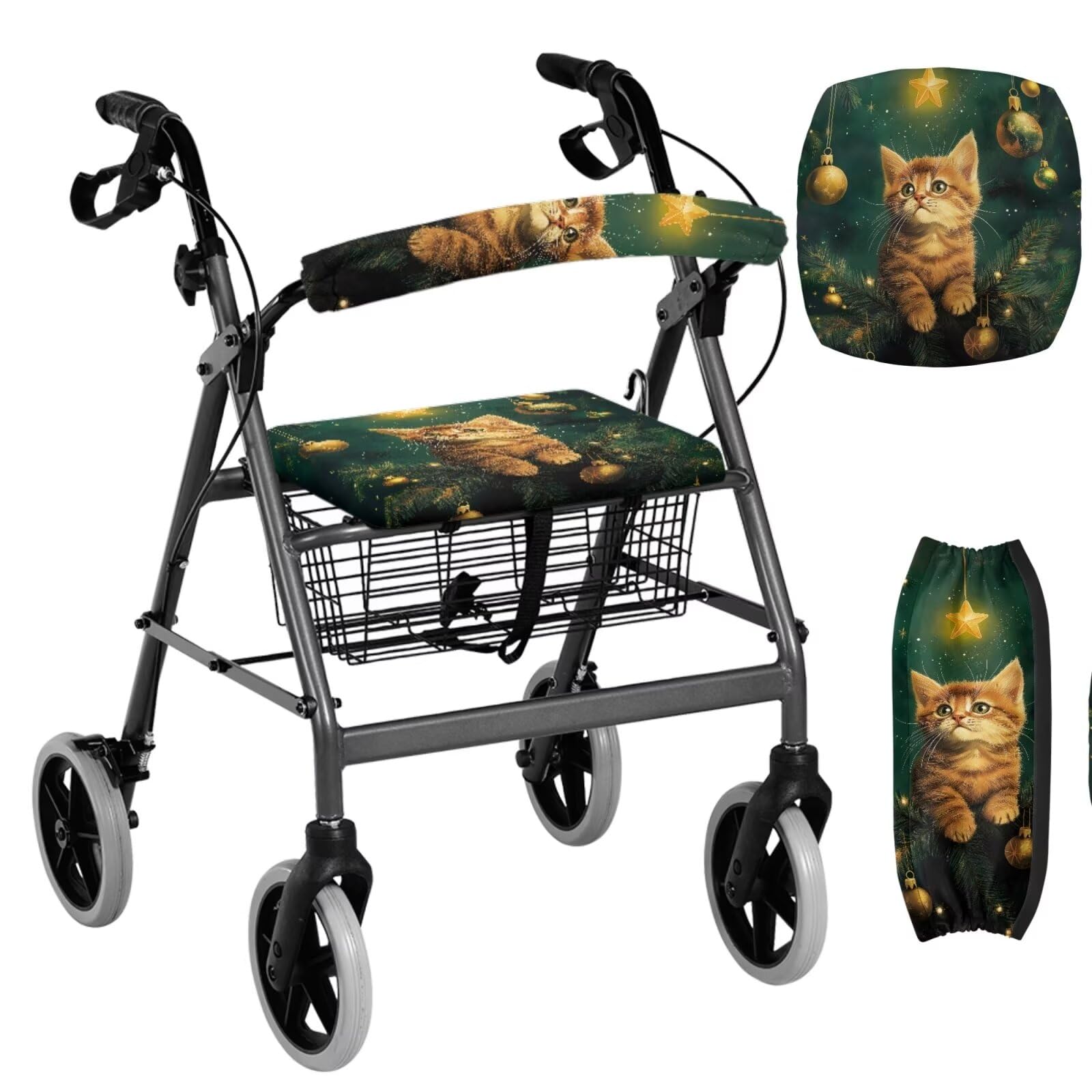 Cugasmaru Walker Seat Cover Cats Rollator Walkers for Seniors Accessories Washable Universal Rollator Walker Seat and Backrest Covers Rollator Walker Accessories for Seniors